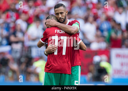 Faycal FAJR (vo., MAR) and Mehdi BENATIA (MAR) are disappointed, showered, decapitation, disappointment, sad, frustrated, frustrated, latedata, half figure, half figure, Portugal (POR) - Morocco (MAR) 1: 0, preliminary round, Group B, Game 19, on 20.06.2018 in Moscow; Football World Cup 2018 in Russia from 14.06. - 15.07.2018. | usage worldwide Stock Photo