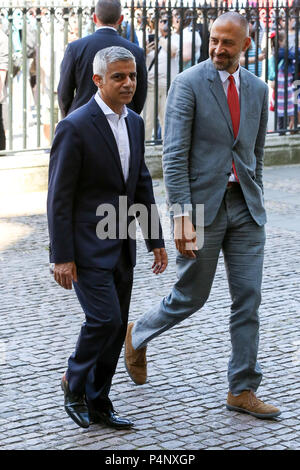 London, UK. 22nd June 2018.  Sadiq Khan Mayor of London and Matthew Ryder Deputy Mayor of London arrives Westminster Abbey to attend a Service of Thanksgiving on the 70th Anniversary of the landing of the Empire Windrush MV on 22 June 1948 at Tilbury Docks with 492 Caribbean passengers.    Credit: Dinendra Haria/Alamy Live News Stock Photo
