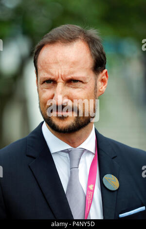 United Nations. 22nd June, 2018. Norway's Crown Prince Haakon attends a press event about the launch of Norway's campaign for an elected seat in the UN Security Council for the 2021-2022 term at the United Nations headquarters in New York, on June 22, 2018. Credit: Li Muzi/Xinhua/Alamy Live News Stock Photo