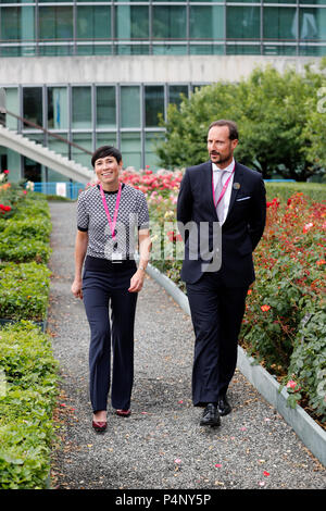 United Nations. 22nd June, 2018. Norway's Crown Prince Haakon (R) and Foreign Minister Ine Eriksen Soreide attend a press event about the launch of Norway's campaign for an elected seat in the UN Security Council for the 2021-2022 term at the United Nations headquarters in New York, on June 22, 2018. Credit: Li Muzi/Xinhua/Alamy Live News Stock Photo