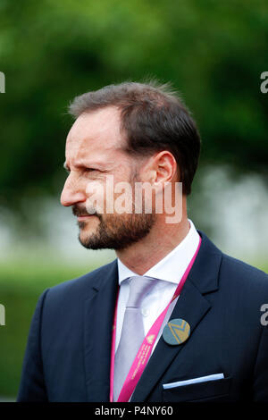 United Nations. 22nd June, 2018. Norway's Crown Prince Haakon attends a press event about the launch of Norway's campaign for an elected seat in the UN Security Council for the 2021-2022 term at the United Nations headquarters in New York, on June 22, 2018. Credit: Li Muzi/Xinhua/Alamy Live News Stock Photo
