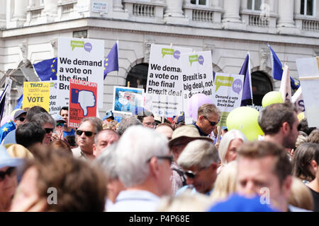 People's Vote march London, UK. 23rd June 2018.  - Protestors march along Pall Mall en route Whitehall to demand a second vote on the final Brexit deal - Steven May /Alamy Live News Stock Photo