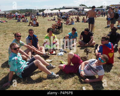 Newport, UK. 23rd June 2018. UK Weather. Festival-goers enjoy the sunshine at Isle of Wight Festival. Credit: amylaura/Alamy Live News Stock Photo