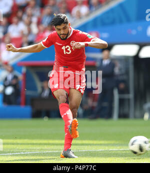 Moscow, Russia. 23rd June, 2018. Ferjani Sassi of Tunisia competes during the 2018 FIFA World Cup Group G match between Belgium and Tunisia in Moscow, Russia, June 23, 2018. Credit: Yang Lei/Xinhua/Alamy Live News Stock Photo