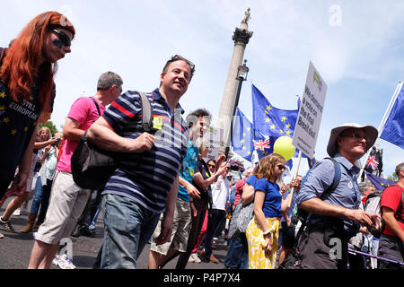 Brexit People's Vote march London UK -  Saturday 23rd June 2018 - Protestors march through Trafalgar Square en route Whitehall to demand a second vote on the final Brexit deal - Steven May /Alamy Live News Stock Photo