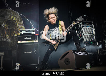 Denmark, Copenhagen - June 22, 2018. The Japanese metal band Crossfaith performs a live concert during the Danish heavy metal festival Copenhell 2018 in Copenhagen.(Photo credit: Gonzales Photo - Christian Hjorth). Credit: Gonzales Photo/Alamy Live News Stock Photo