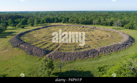 Aerial photo of Ismantorp, an Iron Age fortification on Öland, Sweden Stock Photo