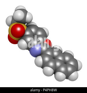 Ezutromid Duchene muscular dystrophy drug molecule. Activator of utrophin. 3D rendering. Atoms are represented as spheres with conventional color codi Stock Photo