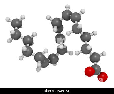 Gamma-linolenic acid (GLA, gamolenic acid) molecule. Omega-6 fatty acid present in many vegetable oils, including evening primrose, chia, hemp and bor Stock Photo