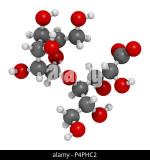 Lactobionic acid (lactobionate) molecule. Commonly used additive in food products, medicinal products and cosmetics. 3D rendering. Atoms are represent Stock Photo