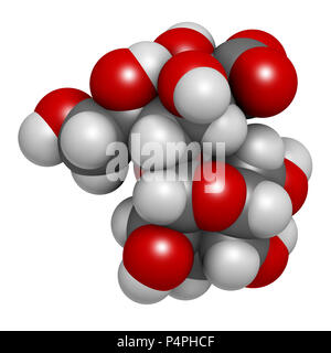 Lactobionic acid (lactobionate) molecule. Commonly used additive in food products, medicinal products and cosmetics. 3D rendering. Atoms are represent Stock Photo