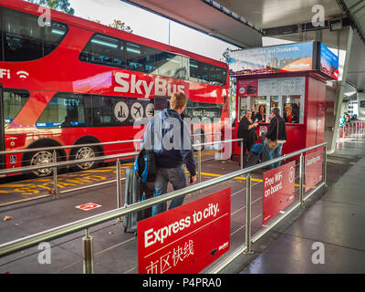 Skybus stop atterminal 3 of Tullamarine airport. Melbourne, Victoria/Australia. Skybus is an airport bus service operating in Melbourne. Stock Photo