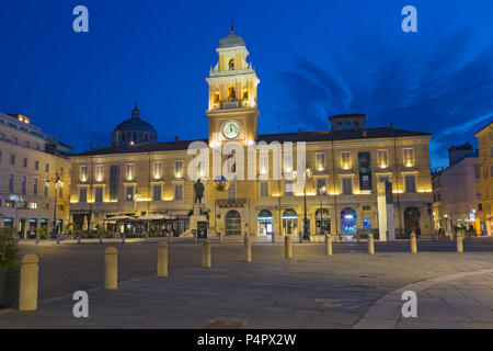 PARMA, ITALY - APRIL 18, 2018: The palace Palazzo del Governatore -  Governor's palace at Piazza Garibaldi at dusk. Stock Photo