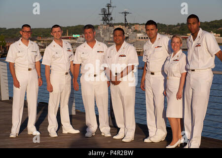 WASHINGTON, D.C. (May 11, 2012) The Navy Band Cruisers performed an evening concert at The Yards Park along the Anacostia River waterfront in Washington, DC. The Cruisers are the Navy's premier contemporary music ensemble. Stock Photo