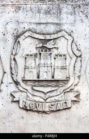Stone carved coat of arms, closeup,  Novi Sad, Serbia, Europa Stock Photo