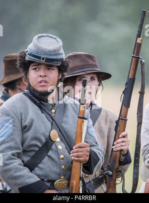 American Civil War reenactment action at Fullbright Park in Union Gap, Washington. Stock Photo