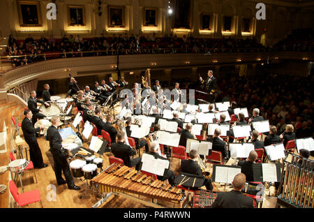 WORCESTER, MASS (March 16, 2011) Commanding Officer/Leader Captain Brian Walden leads the concert band on their National Tour Performance during a live broadcast on WICM 90.5 FM for the 'Brown Bag Concert Series' produced by Mechanics Hall and WICN Public Radio at Mechanics Hall in Worcester, Mass.  The band is on their sixth day of a 22 day National Spring Tour of the Northeast. Stock Photo