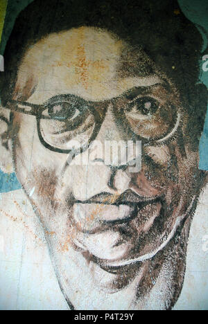Portrait of man painted on school wall, Lankathilaka Maha Vidyalaya, Kovilakanda, Sri Lanka Stock Photo