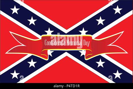 The flag of the confederates during the American Civil War with the text on a red ribbon Confederate Memorial Day Stock Vector