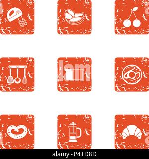 Batter icons set, grunge style Stock Vector
