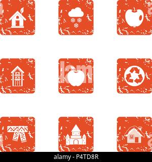 Green worldwide icons set, grunge style Stock Vector