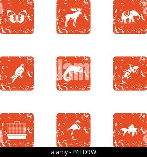 Animal humanity icons set, grunge style Stock Vector