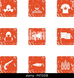 Burglary icons set, grunge style Stock Vector