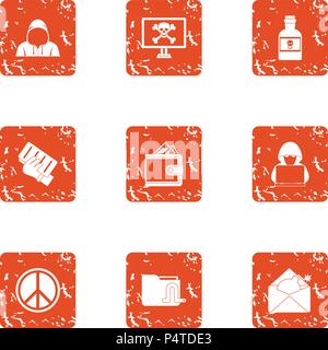 Exploit icons set, grunge style Stock Vector