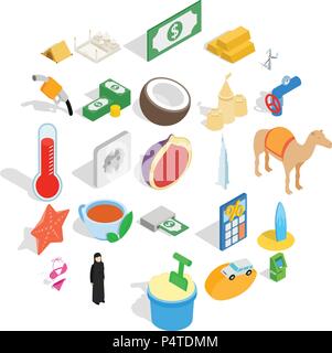 UAE icons set, isometric style Stock Vector