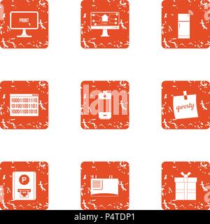 Parking ticket icons set, grunge style Stock Vector