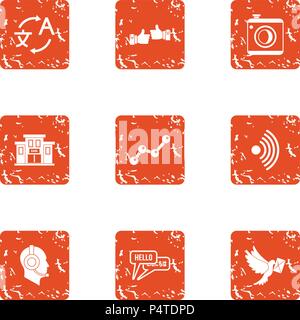 Conversion icons set, grunge style Stock Vector