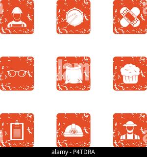 Accident prevention icons set, grunge style Stock Vector