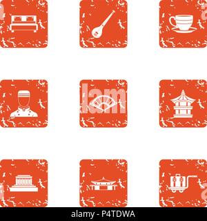 Room cleaning icons set, grunge style Stock Vector