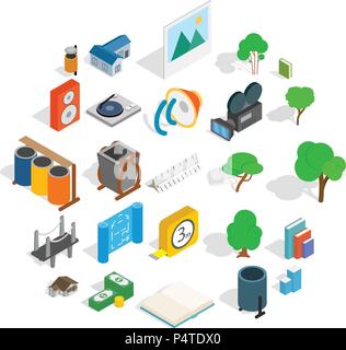 Cozy places icons set, isometric style Stock Vector