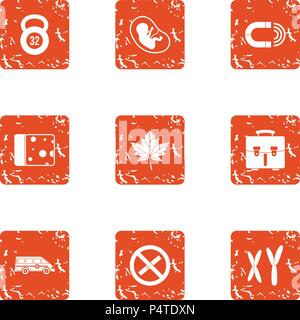 Body pumping icons set, grunge style Stock Vector