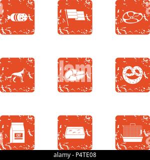 Sausage icons set, grunge style Stock Vector