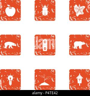 Winter hibernation icons set, grunge style Stock Vector