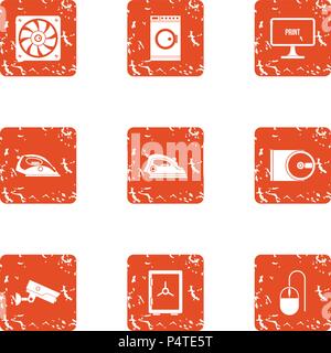 Iron icons set, grunge style Stock Vector