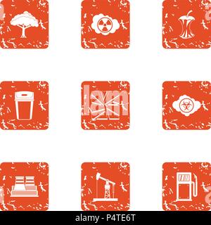 Technical climate icons set, grunge style Stock Vector