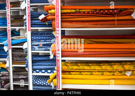 Pretoria, South Africa, June 7 - 2018: African textiles on display in fabric shop. Stock Photo