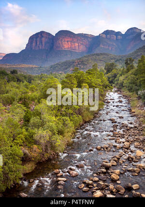 View of a river in South Africa with mountains in the background. Stock Photo