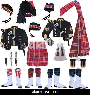 Scottish traditional clothing vector icon set Stock Vector