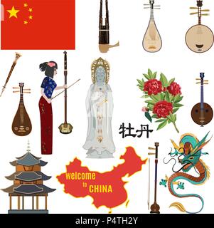 Vector chinese symbols set in flat style Stock Vector