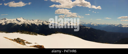 Whistler, British Columbia Canada. Panorama from the peak of the summit showing the beauty that Canada has to offer Stock Photo