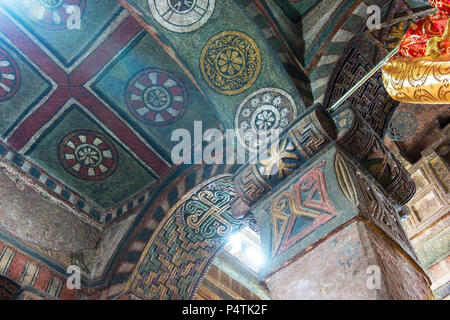 Decorated ceiling of the Mariam Church, the most decorated of the rock-cut churches of Lalibela. Stock Photo