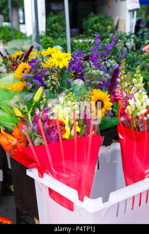 Bunches of Fresh Cut Flowers at a Local Market Stock Photo