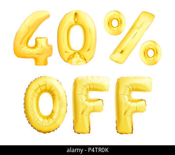 Forty percent off discount sign made of golden inflatable balloons isolated on white background. 40 OFF sign Stock Photo