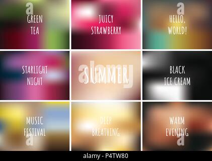 Gradient pattern set collection background with text. Summer concept design. Vector illustration. Stock Vector