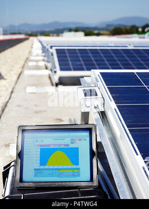 Measuring device in front of solar plant, close-up Stock Photo