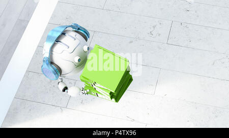 Robotic drone carrying file stack, 3d rendering Stock Photo